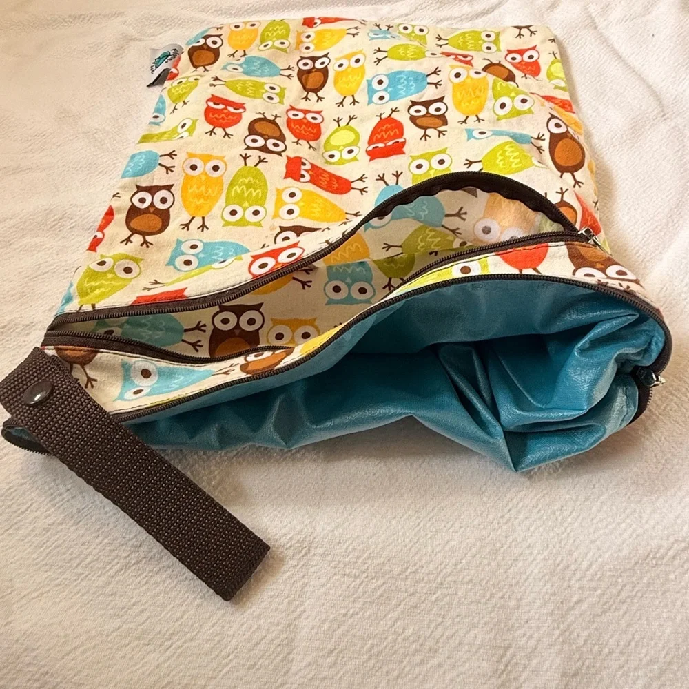 Planet Wise Reusable Bag Waterproof Cloth Diaper Swim Gym Travel Owl Print
